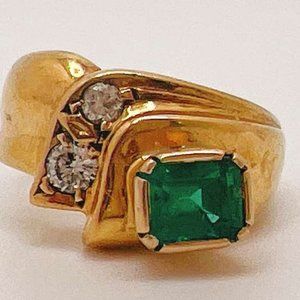 Emerald & Diamond 14K Gold Ring